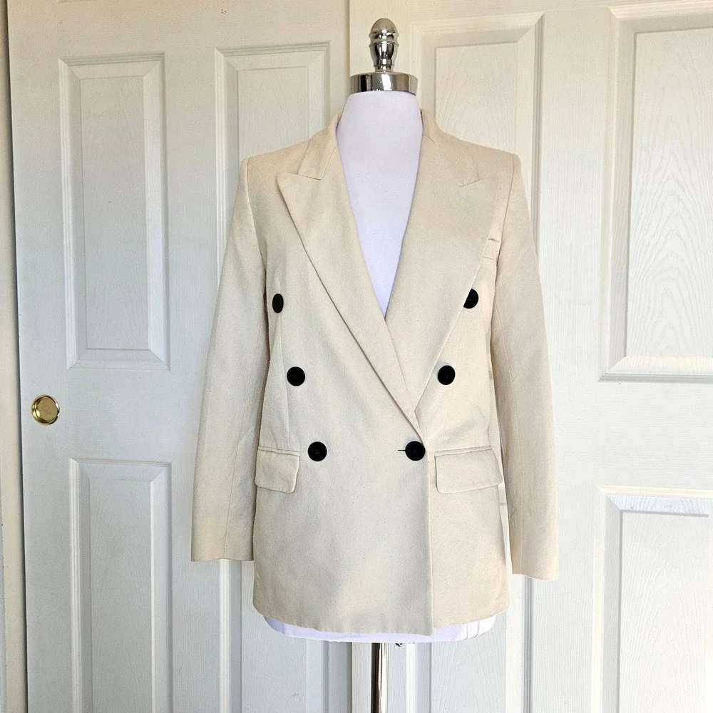 Isabel Etoile Marant Cotton Blend Textured Blazer‎ Jacket in Ivory Size 34 / XS